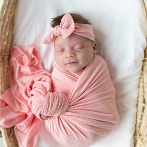 Stroller Society Swaddle Blanket & Headband Set - Soft Pink